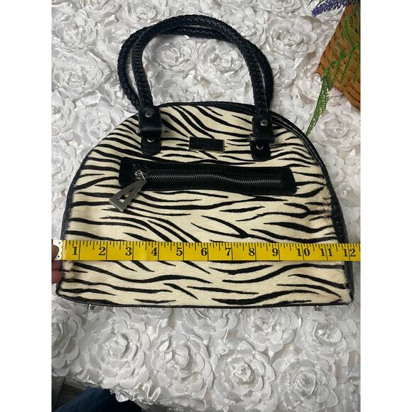 Isabella Adam's Black Pebbled Leather and Cream Zebra Print Bowler Bag - Picture 10 of 11